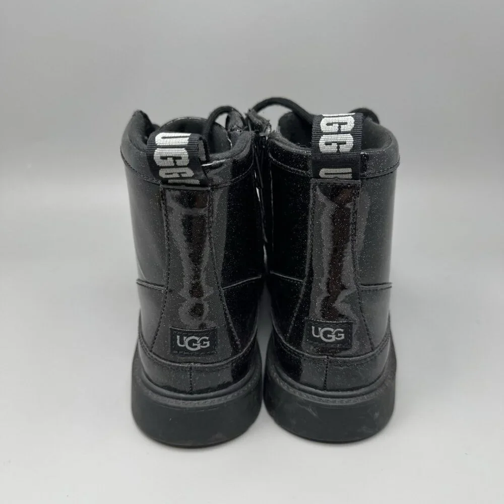 UGG Robley Youth Girls Black Glitter Zipper Lace Up Boots 1116377K Size 6